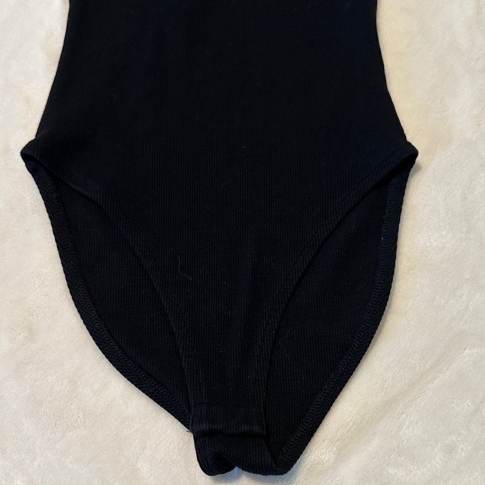 Black Ribbed Racerback Zara tank Bodysuit - Picture 2 of 9